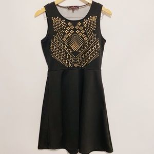 Black and gold edgy studded dress
